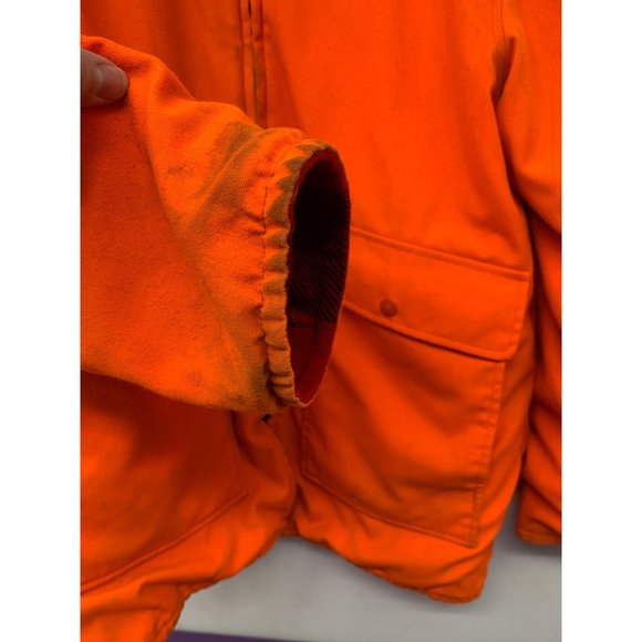 Woolrich Mens LG Vintage Wool Buffalo Red Plaid Reversible Hunters Orange Huntin - Picture 6 of 14